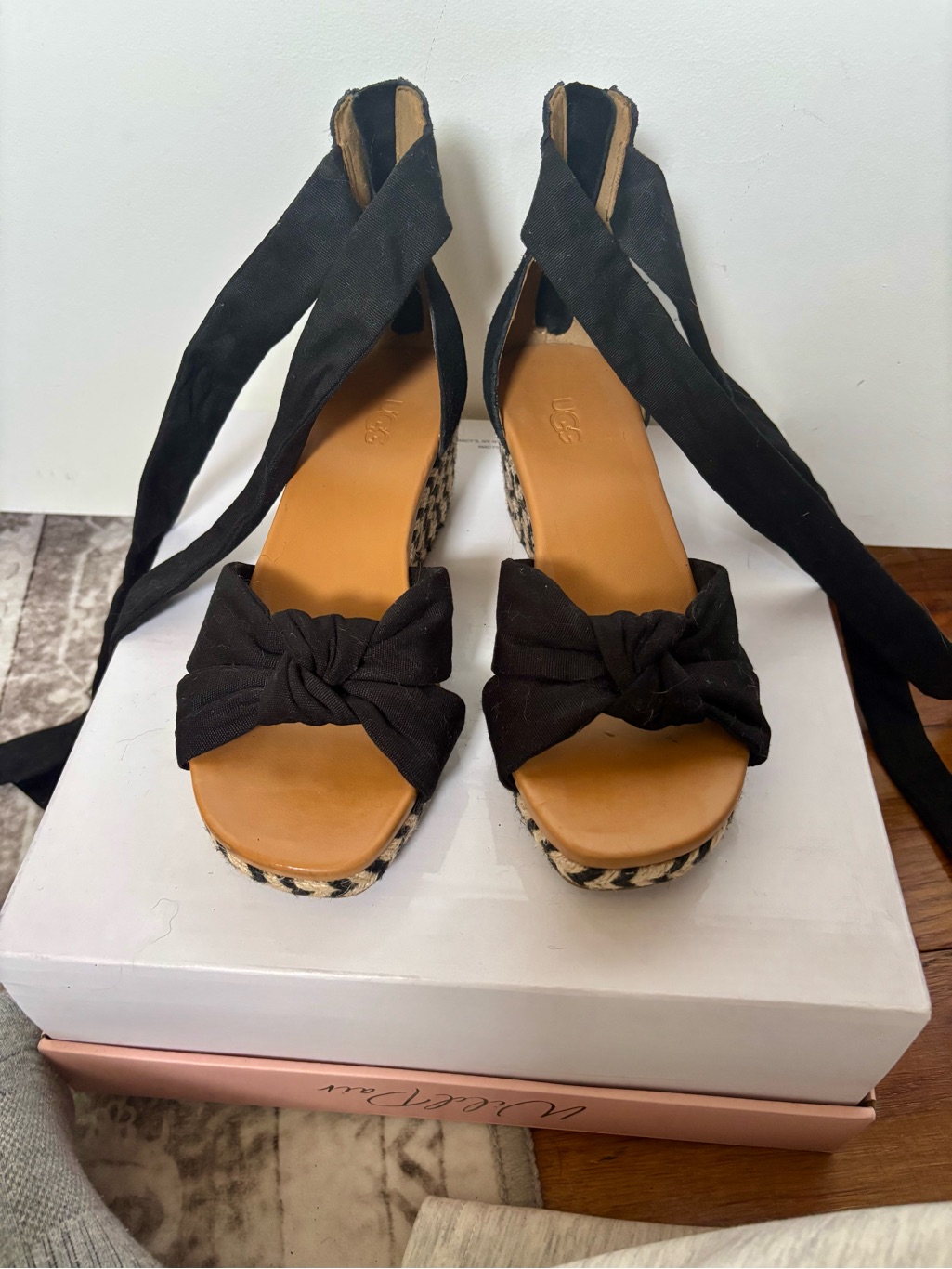 Ugg Black Tie-Wrap Espadrille Wedges With Knotted Toe